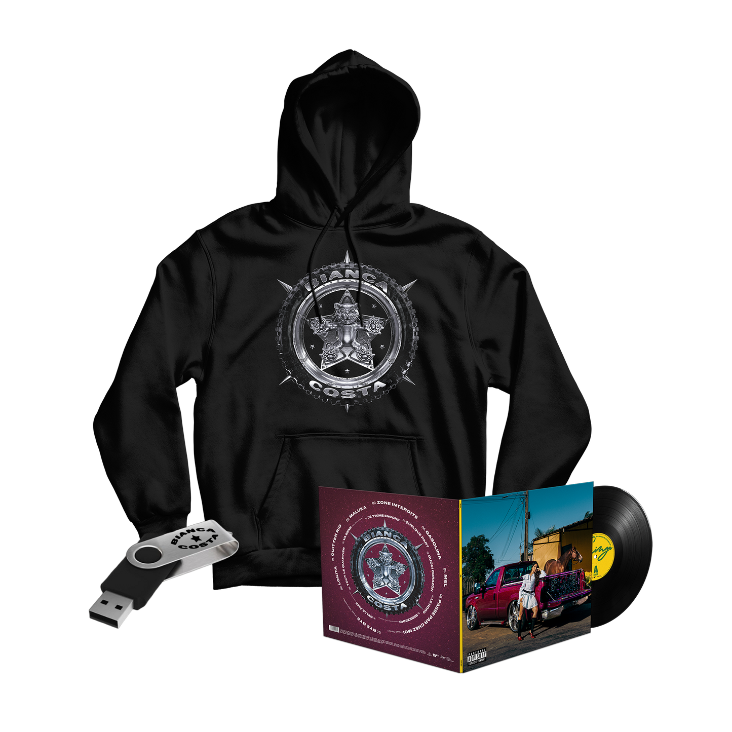 PACK CLE USB + LP "GRINGA" + HOODIE NOIR